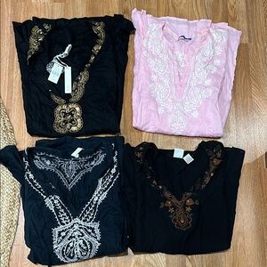 Vix Black and Pink Embellished 3/4 Sleeve Tunic